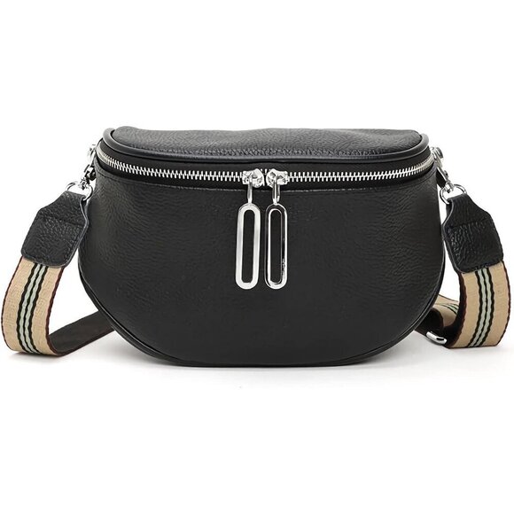 💫 Glt.etl Crossbody Bag Women Black Fashion Leather Genuine Belt Waist Pack - Picture 1 of 7